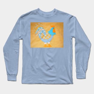 Yellow and Blue Floral Patchwork Rooster Long Sleeve T-Shirt